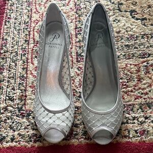 Adrianna Papell Metallic Mesh Peep-Toe Heels